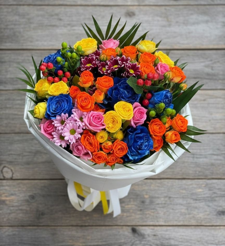 Букет цветов из: Розы и Хризантемы в Цибино