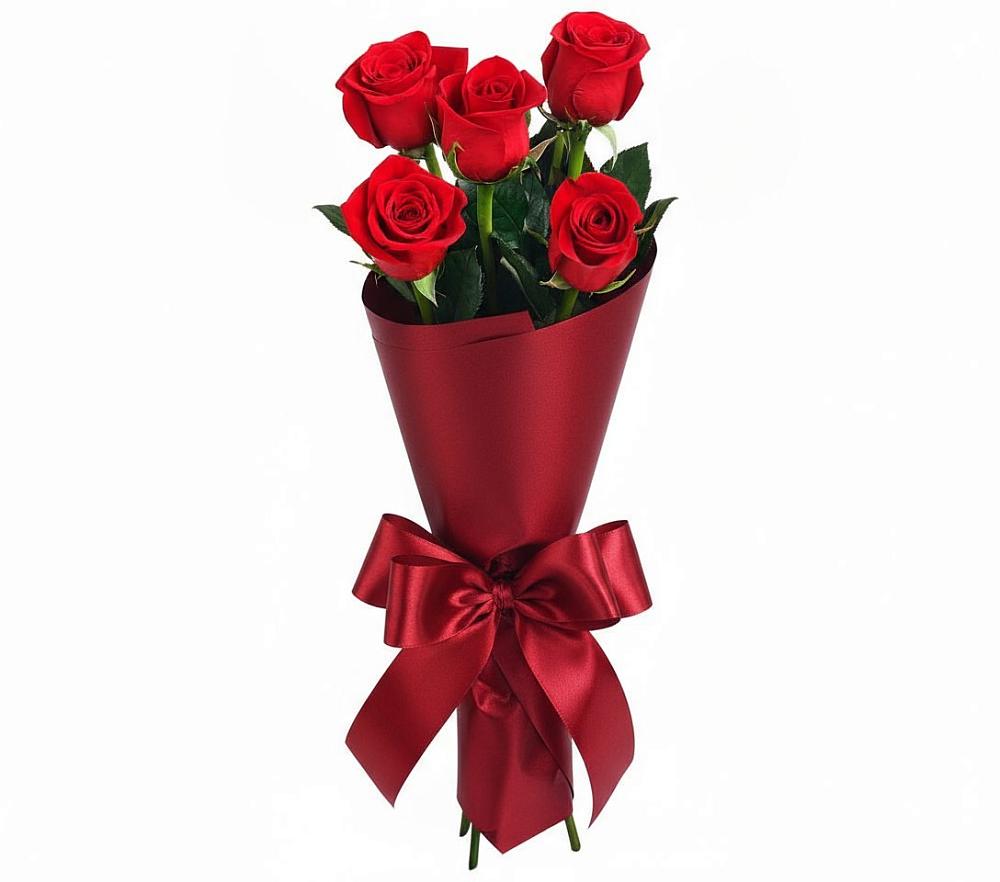 Букет 5 Красных роз Эдлесс Лав в Цибино