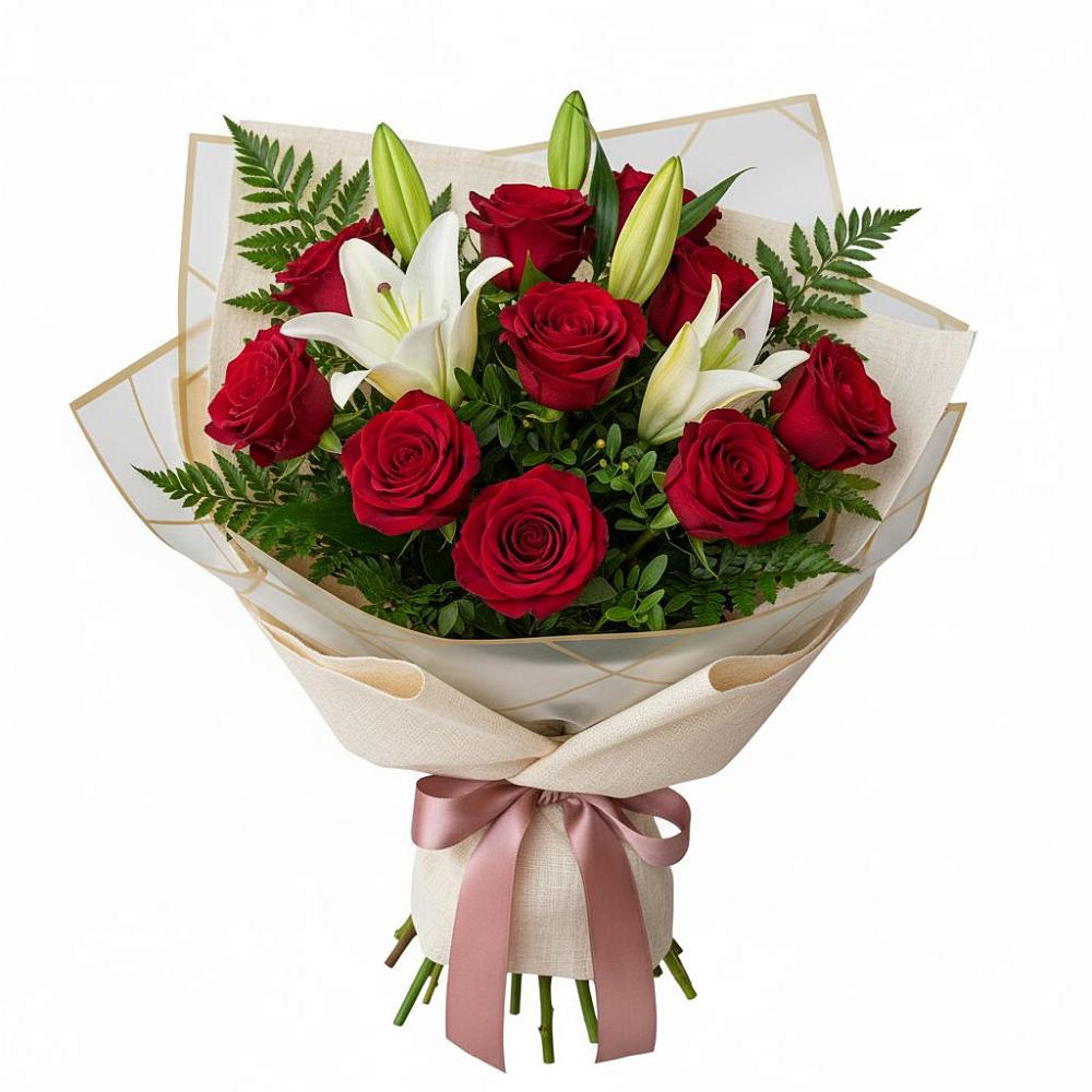 Букет цветов из: Лилии и Розы в Цибино