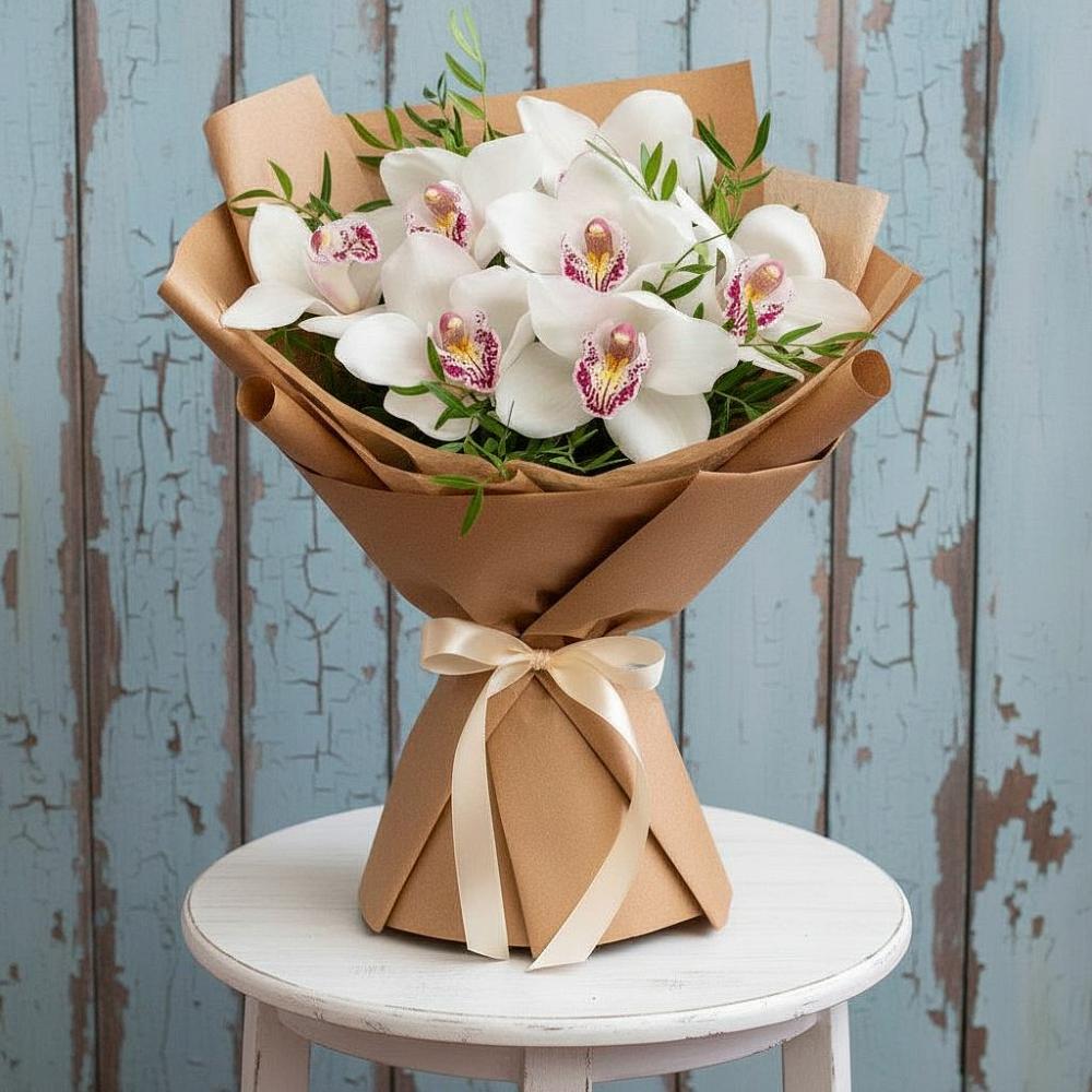Букет цветов из: Орхидеи и Розы в Цибино