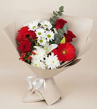 Букет цветов из:  Розы, Хризантемы, Герберы и Лилии #REPLACE_PRED# Цибино