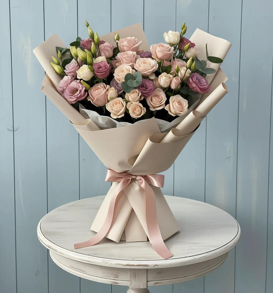 Букет цветов из: Розы и Лизиантусы в Цибино