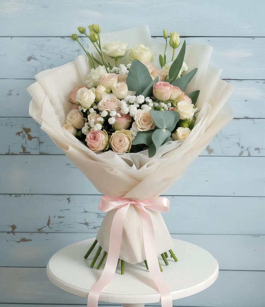 Букет цветов из: Розы и Лизиантусы в Цибино