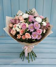 Букет цветов из:  Хризантемы, Розы и Альстромерии в Цибино