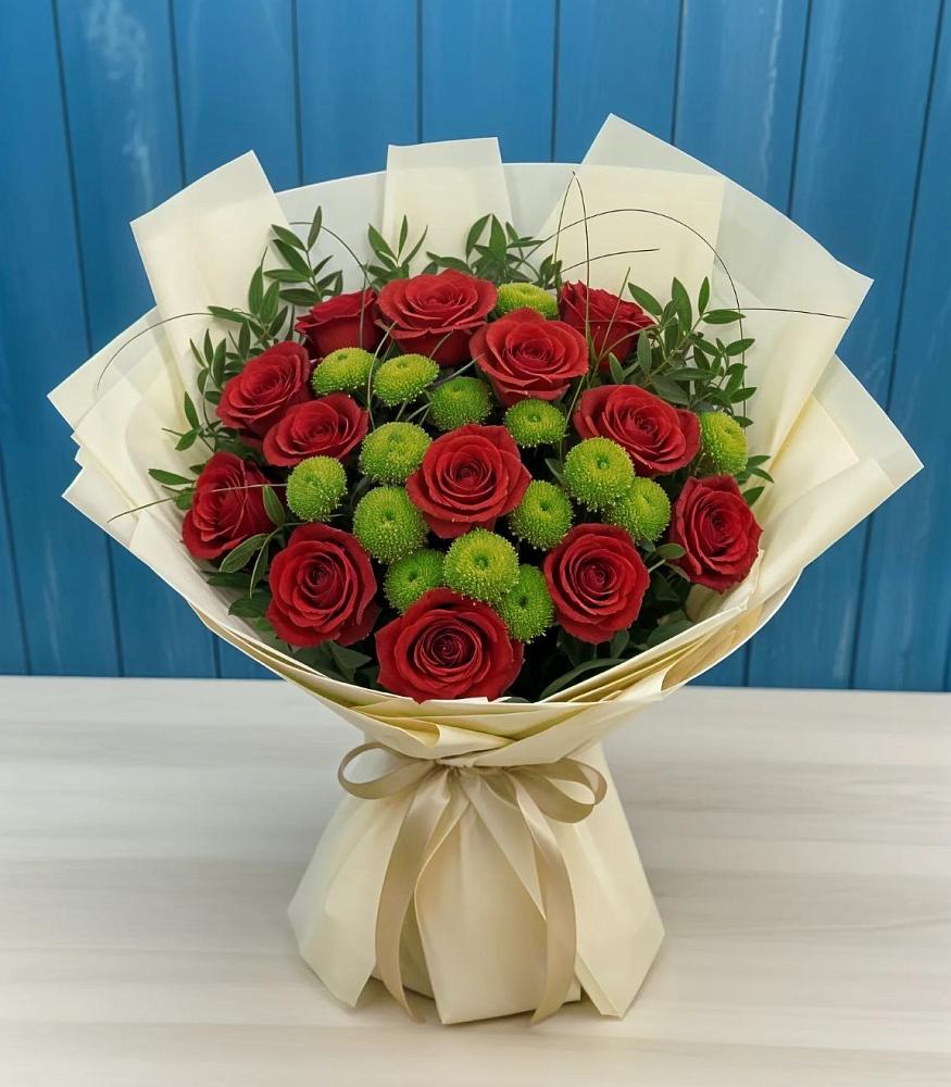 Букет цветов из: Розы и Хризантемы в Цибино